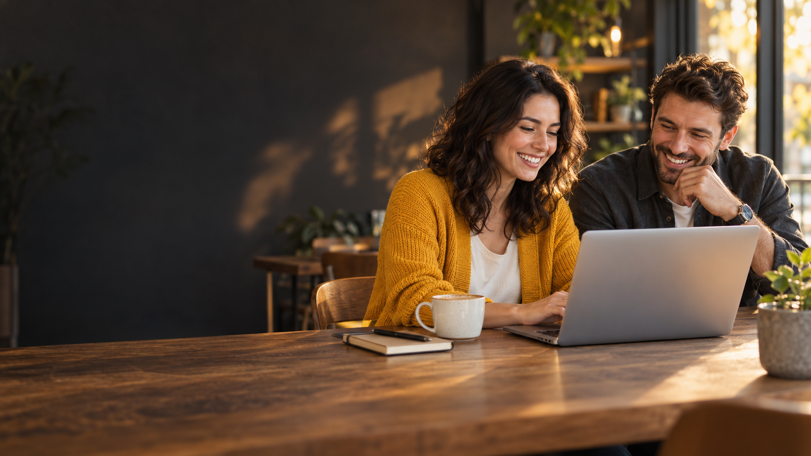 Two people enjoying a relaxed moment while working together on a laptop